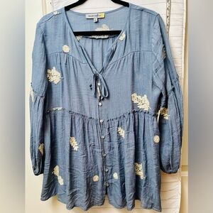 Button Up Embroidered Top With Tank Size Large